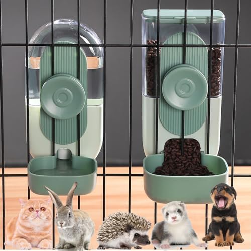 Pet Food Water Dispenser, Small Animals Feeder Waterer Set Hanging Automatic Food Water Bowl for Cage, Feeding Water Station for Small Dog Cat Kitten Bunny Guinea Pig Ferret (Food and Water Bowls Set)