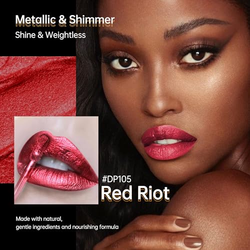 Image of Depuplum Red Lipsticks for Women Metallic Glitter Lipstick Long Lasting