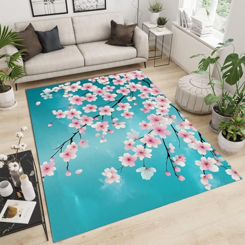 Tapis design moderne fleurs roses résistant et doux pour salle à manger