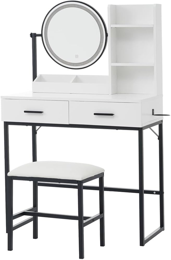 Amazon｜Jujwoooドレッサー化粧台 テーブル 鏡台 LEDライト付き