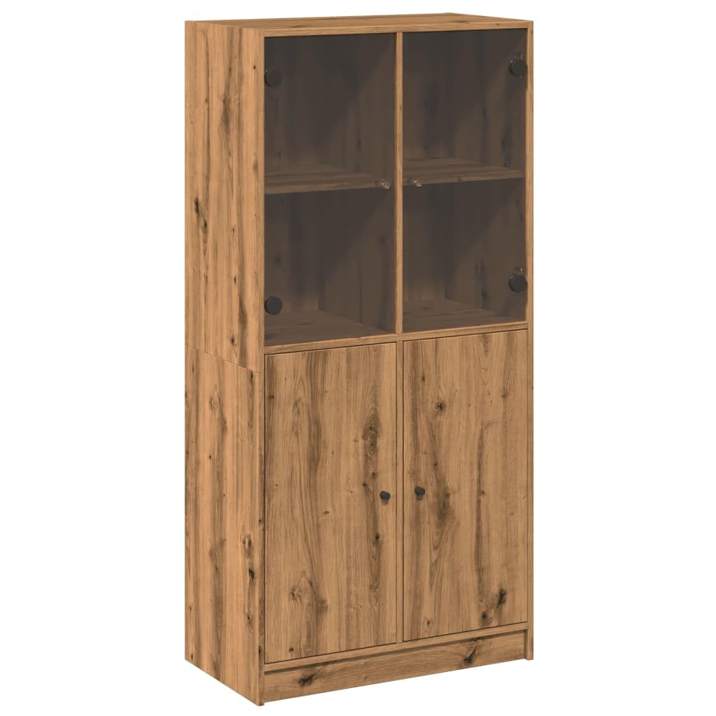 Homgoday Armario alto con puertas, armario multiusos para salón, roble Artisan, 68 x 37 x 142 cm, material de madera