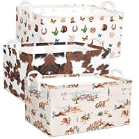 Western Bull Storage Basket, Highland Cow Kids Large Storage Bins Box with Handles, Cowskin Printed Shelf Basket Ideal for Room Nursery Decor, Books, Organizing Clothes, Toys