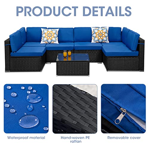 Maxxprime 7 Piece Patio Set Outdoor Furniture, Black/Blue #TOP2