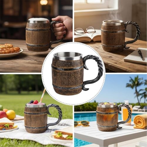 Jarra de cerveza de madera medieval taza pirata artesanal para bar 4