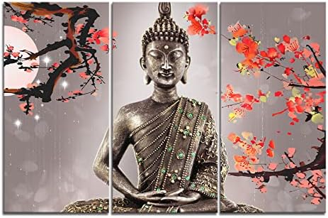 Yeawin Buddha Wall Art The Picture Print On Canvas 3 Panels Modern Artwork The Canvas for Home Living Dining Room Kitchen(Wrapped Canvas Wall Art,Ready to Hang)