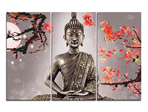 Yeawin Buddha Wall Art The Picture Print On Canvas 3 Panels Modern Artwork The Canvas For Home Living Dining Room Kitchen(Wrapped Canvas Wall Art,Ready To Hang) #TOP23