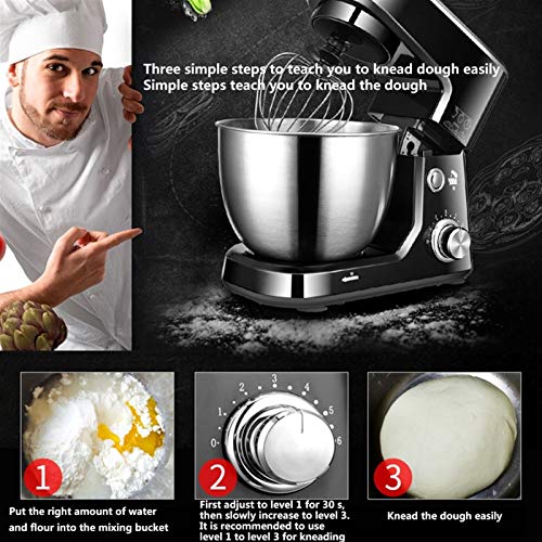 BLUNOA Stand Mixer Food Blender 4L or 5L Mixing Bowl 6 Speeds Includes Stirring Rod Dough Hook and Whisk for Cakes Desserts 600W (Color : White, Size : 5L) - Image 8