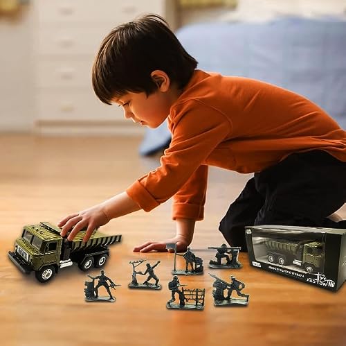 Otonopi Army Military Toy Truck Green With Army Soldier Men Set, Die-Cast Metal Toy Vehicle With Pull Back Fun And Lights Sounds For Kids #TOP5