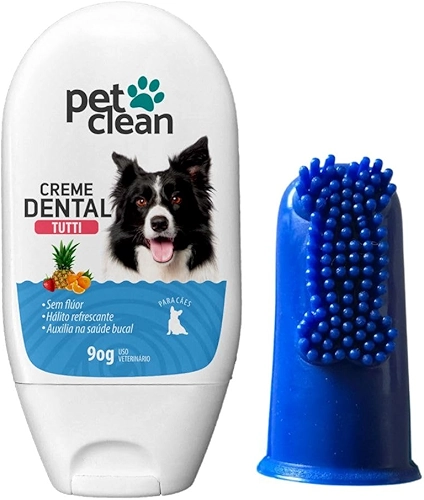 Pet Clean Creme Dental Tutti Frutti para Cães e Gatos, Sem Flúor, Fórmula Refrescante, 90g Acompanha Dedeira