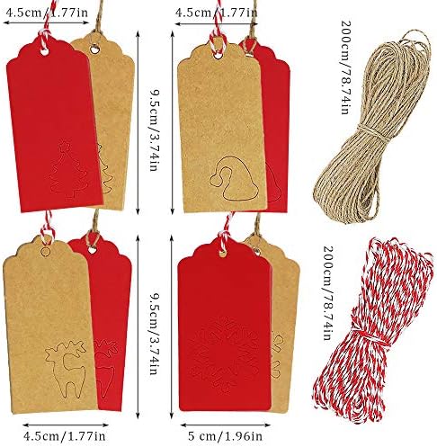 160 Pieces Christmas Paper Tags Kraft Gift Tags Hanging Labels with 40m Twine String 8 Designs for Christmas Party Wedding Holiday Party Supplies