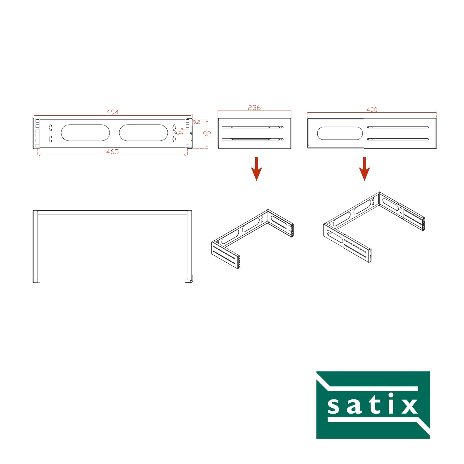 Satix Soporte de Pared para Rack 19" Estante de 19 pulgadas (2U, Profundidad Regulable)