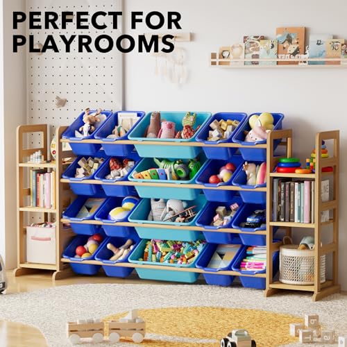 Image of SpaceAid Toy Storage Organizer with 6 Shelves and 20 Bins, Toy Organizers Storage Bookshelf, Kids Bin Shelf Toys Box Bookcase for Bedroom Playroom Organization Room Decor, Blue and Navy Blue