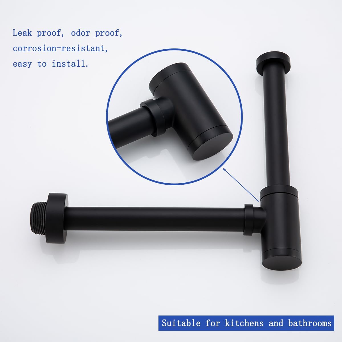 Contemporary Solid Brass Bottle P Trap Round 1 1/4 With 11.81 inch Slip Joint Extension Tube Basin Sink Waste Drain P Trap For Kit,Matte Black.
