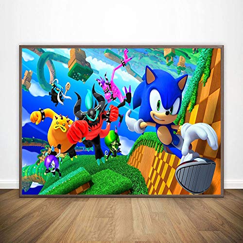 YuPancjua Póster De Sonic Flash Azul Graffiti Mural Lienzo Pintura Al Óleo Póster Decoración De...