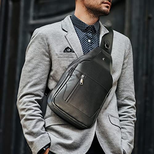 Polare Cowhide Leather Waterproof Casual Daypack Sling Shoulder Chest Crossbody Bag For Men #TOP1