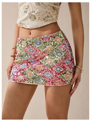 SHENHE Women's Sequin Mini Skirt Y2K Going Out Glitter High Waist Bodycon Club Short Skirts2