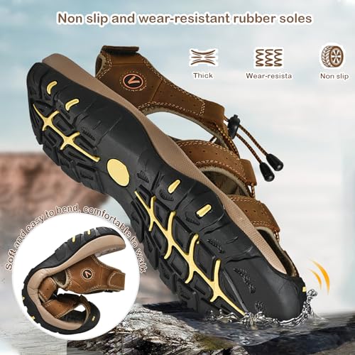 Sandals for Men Leather Lightweight Outdoor Hiking Sandals with Arch Support Athletic Beach Water Shoes for Walking Trekking Camping3