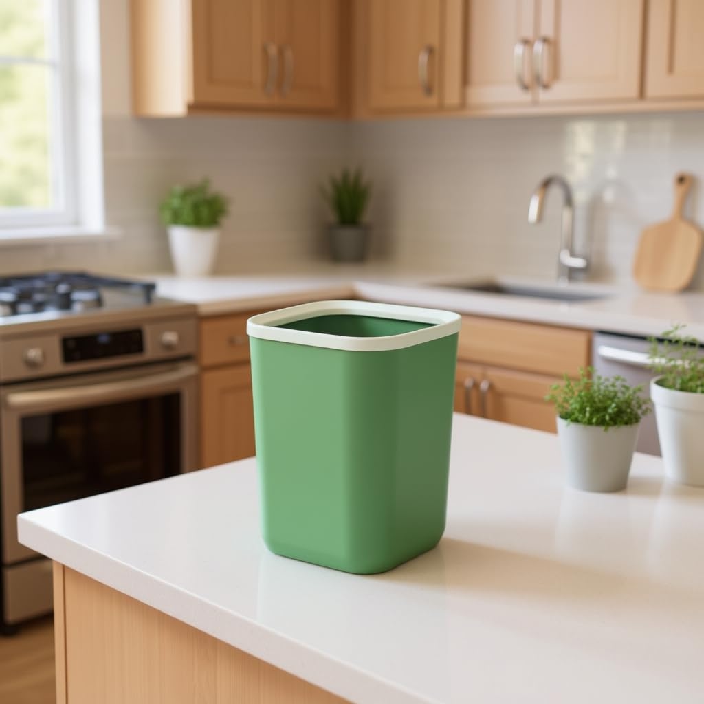 Large Thickened Trash Bin | Coverless Plastic Pressure Ring Design for Bathroom & Kitchen | 12L Capacity Barrel Shape | Ideal for Bathroom Kitchen Living Room Home D√©cor | Green Color-image-26