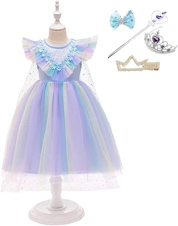 Amazon Shinykids 子供ドレス アナと雪の女王２ エルサ風 ドレス ハロウィン 仮装 子供 女の子 キッズコスチューム 誕生日プレゼント 豪華5点セット ドレス ティアラ スティック 髪飾り 2 キッズコスチューム おもちゃ