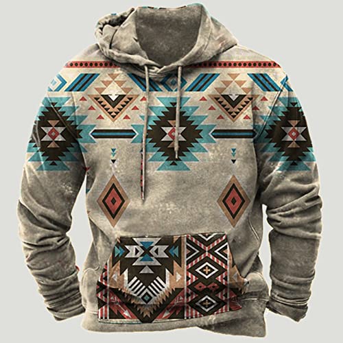Aymnlox Hoodies for Men Western Aztec Ethnic Lightweight Hooded Sweatshirts Casual Long Sleeve Ethnic Print Loose Pullover2