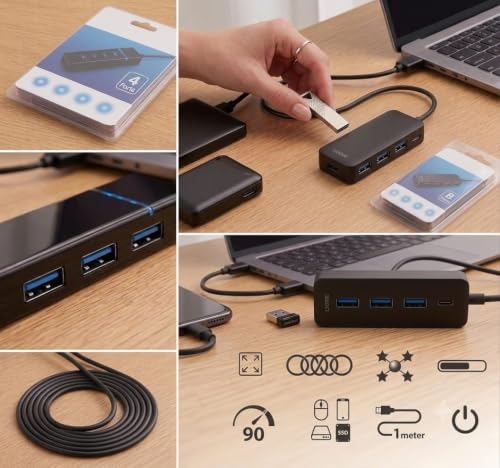 Image of USB 3.0 Hub 4 Port High Speed USB Splitter Adapter, USB Expansion Hub with 4 Data Ports, Portable Plug & Play Multi Adapter for Laptop, Computer, MacBook & Windows PC