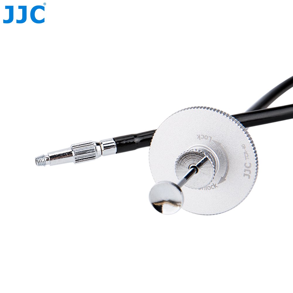 JJC 40 cm, srebrny, mechaniczny kabel zwalniający migawkę z blokadą żarówki, do Fujifilm Sony Leica Olympus Panasonic i aparatów z przyciskiem zwalniania otworu na śrubę