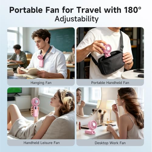 Image of ALLENERGY 3-in-1 Portable Handheld Fan, 6000mAh High-Speed Turbo Handheld Fan Rechargeable, 100 Speeds Stepless Adjustment Mini Personal Desk Fan for Travel, Camping, Outdoor,Pink