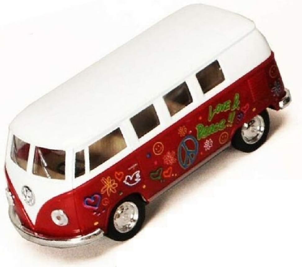KiNSMART 1962 Volkswagen Classic Bus 1:32 Scale 5" Die Cast Metal Model Toy Van Pullback Acation (4 Set)