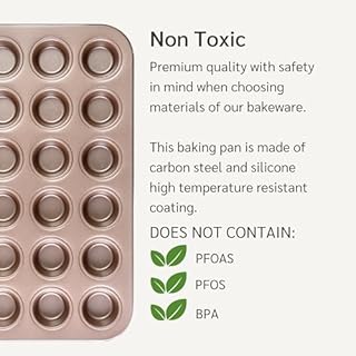 HAPPIELS Non Toxic Nonstick 24 Cup Mini Muffin Pan | PFOA BPA Free Nontoxic Mini Cupcake Tin | Best Non Stick Muffin Pans | Carbon Steel Small Muffin tins | Cupcakes Bakeware Mold