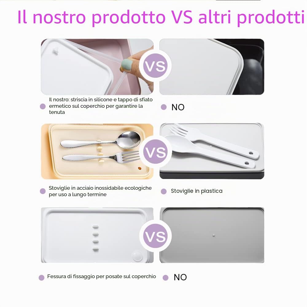 Binoster Lunchbox portapranzo Scatole bento box contenitore originale divisore bundle stile giapponese con cucchiaio e forchetta in acciaio inox(Rosa)