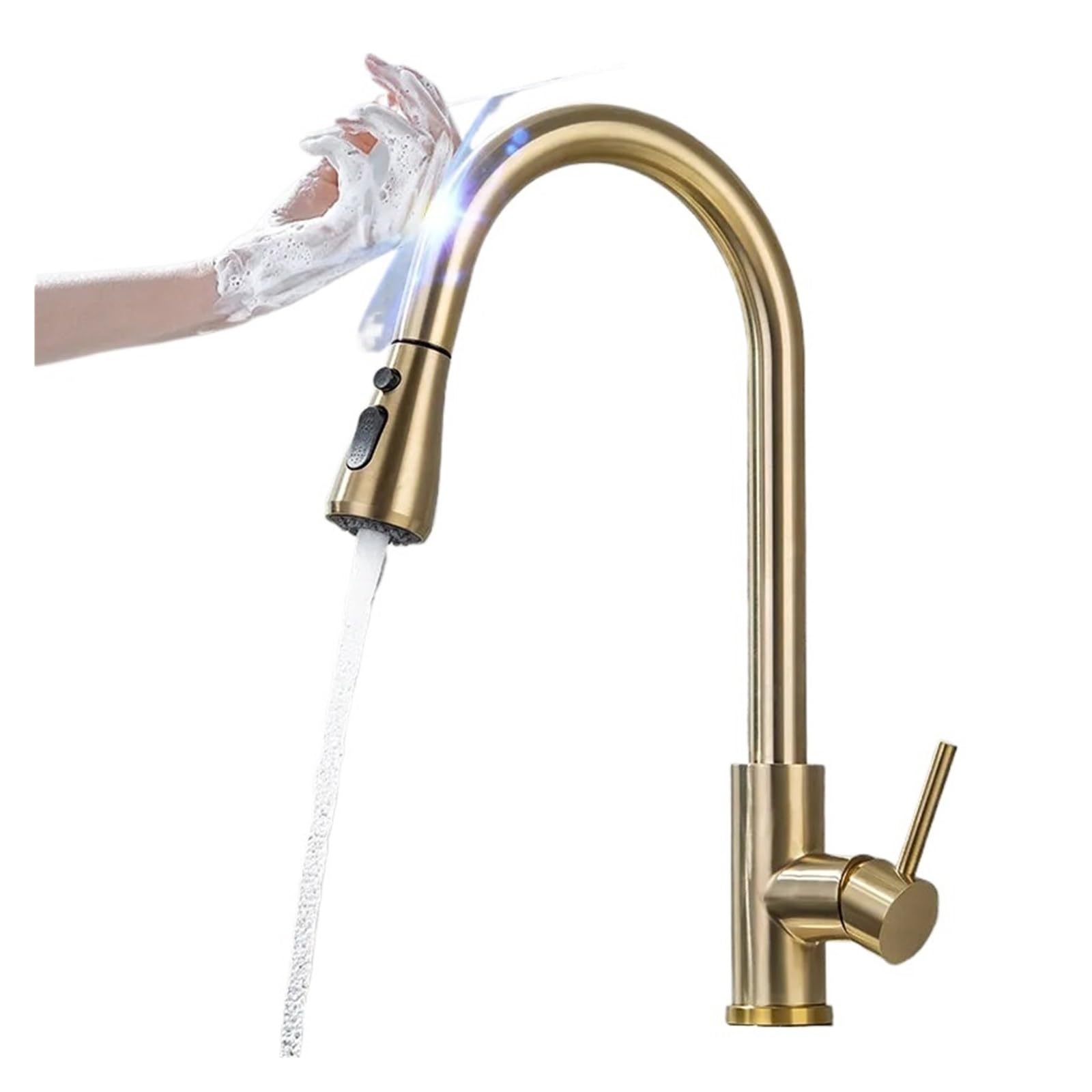Grifo mezclador de cocina táctil con grifo extraíble para agua caliente y fría Touch-Black Gold