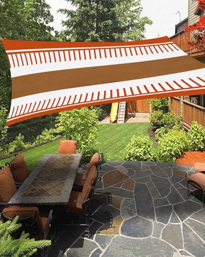Burnt Orange Stripes Sun Sail Shades Rectangle Canopy,Sunlight Block Heavy Duty Curved Backyard Shade Cover,Waterproof Sun Shades for Patios Garden Outdoor,12'x16' Farmhouse Vintage Boho Stripes Brown