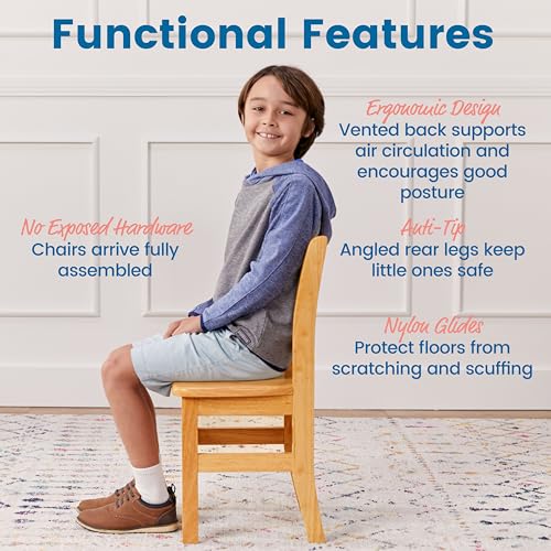 Image of ECR4Kids Three Rung Ladderback Chair, 14in Seat Height, Classroom Seating, Honey, 2-Pack