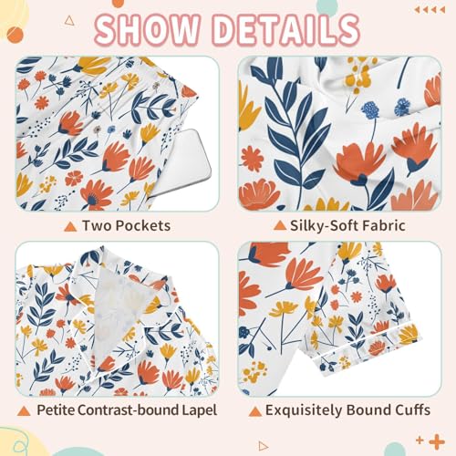senya Flower Leaf Satin Summer Pajama Sets Silk Short Sleeve Button Down Sleepwear3