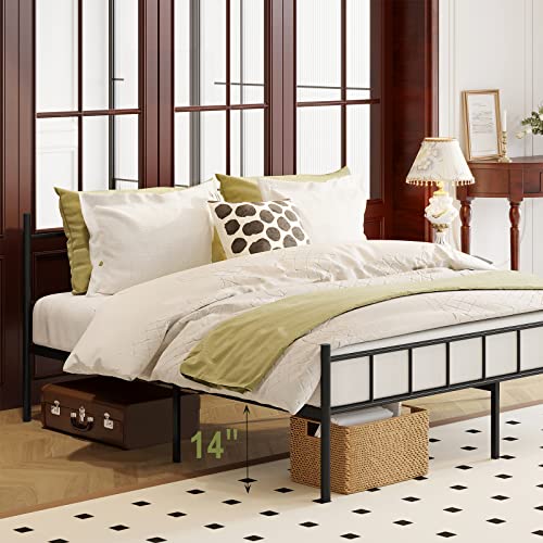 DIIYIV 14 Inch Queen Size Bed Frame,Metal Platform Bed Frame-Mattress Foundation,Steel Slat Support,Under Bed Storage,No Box Spring Needed,Queen Bed Frame with Headboard
