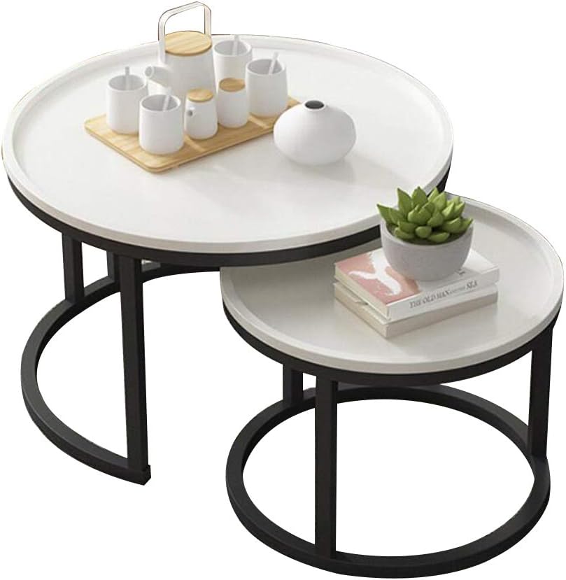 ZR-Wall table, Side Tables, Set of 2 Nesting Tables, for Living Room Furniture, Balcony Coffee Snack Table -Save Space (color : White)