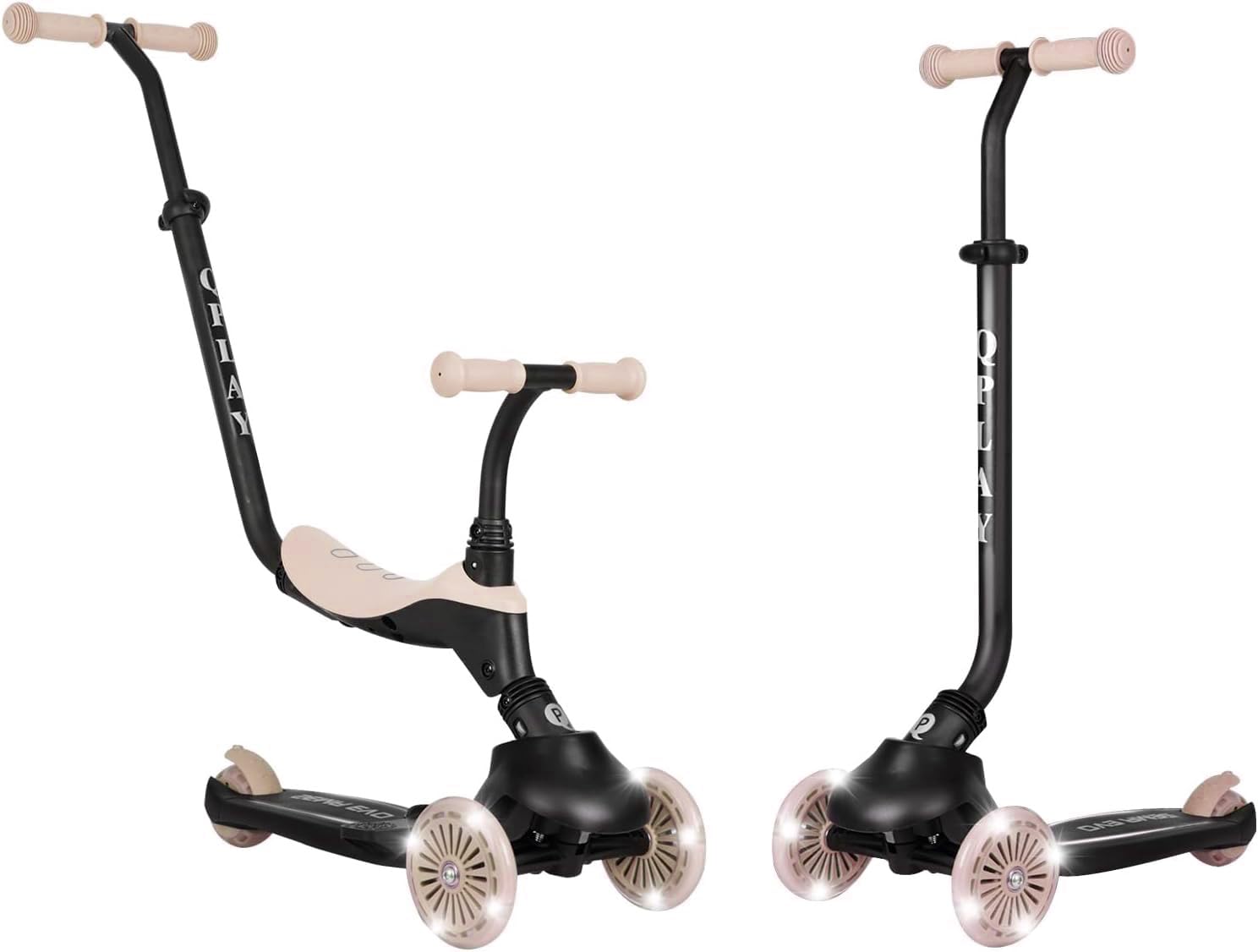 Monopattino QPLAY Sema Evo 6 in 1 con seduta, maniglione a spinta e luci a LED su ruote e pedana con funzionamento a dinamo, da 1 a 6 anni, portata massima 50 kg, pieghevole