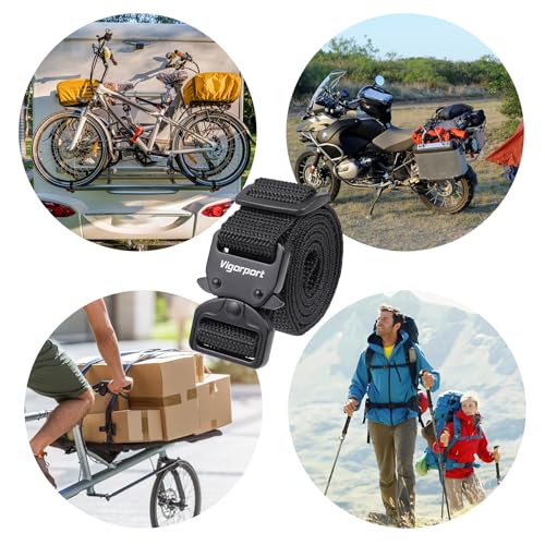 Image of Vigorport Utility Straps Quick Release Nylon Backpack Accessory Bag Strap,Adjustable for Hiking,Travel,Outdoor Sports-4 Pack (Black-Metal Buckle, 0.75''W-40''L)
