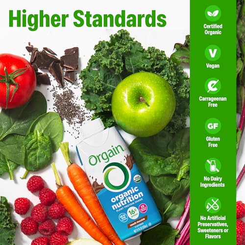 Image of Orgain Organic Nutritional Vegan Protein Shake, Smooth Chocolate - 16g Plant Based Protein, Meal Replacement, 22 Vitamins & Minerals, Fruits & Vegetables, Gluten Free, Non-GMO, 11 Fl Oz (Pack of 4)