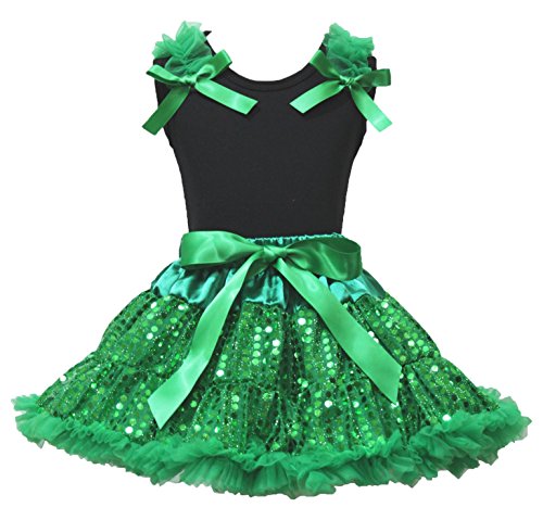 Ropa niña 1-8Y de San Patricio: conjunto de camiseta negra y tutú verde sin picaduras