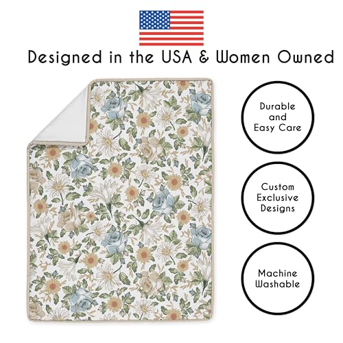 Image of Sweet Jojo Designs 4-Piece Baby Crib Bedding Set (Blue Boho Vintage Floral) for Girls, Infants /Nursery incl. Blanket, Fitted Sheet, Skirt, Diaper Stacker (Shabby Chic Rose, Daisy, Bohemian Wildflower)