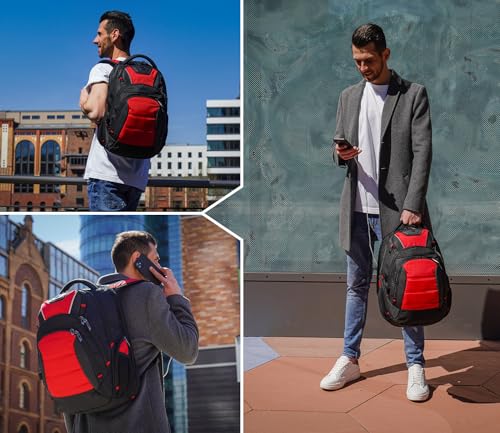 Image of Swissdigital Design Men's Laptop Backpack for College and Business Travel with Integrated USB Charging Port and RFID Protection Fits 15.6 inch Laptops Black /Red | J14-41