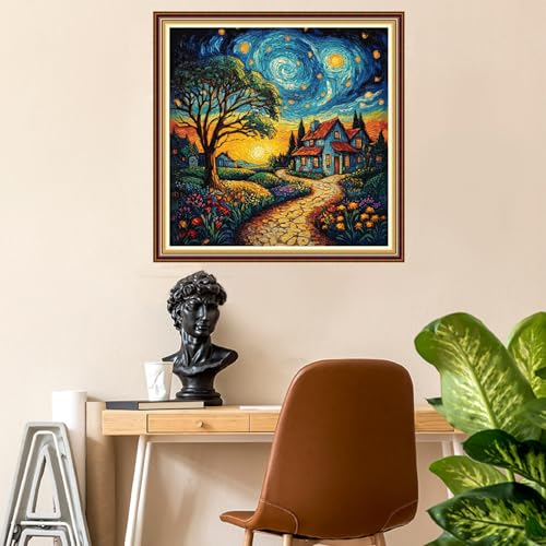 Image of Fanxvivy Stamped Counted Cross Stitch Kits for Adults Printed Cross-Stitch Patterns 11CT Stamped or Counted Cross Stitching Embroidery Kit Needlepoint Kits-Starry Night Garden Trail 18x18 inch