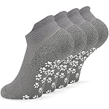 KitNSox Women's Cotton Ankle Cushioned Slip Resistant Socks, Unisex Non Slip Grip Socks for Yoga, Bi
