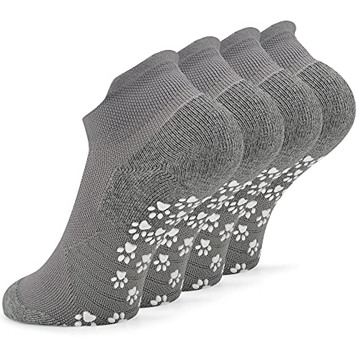 Kitnsox Men's Cotton Ankle Cushioned Slip Resistant Socks, Unisex Non Slip Grip Socks For Yoga, Bikram, Hospital, Pilates, Barre, Kickboxing (L-Xl, 2 Pack, Light Grey) #TOP6