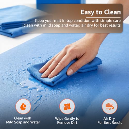 Image of Amazon Basics TPE Yoga Mat | 6 mm Thick | Non-Slip Grippy Surface | Lightweight & Durable Rubber-Like Material | Floor Protection | Ideal for Yoga, Pilates, Stretching & Fitness | 180 x 61 cm | Blue