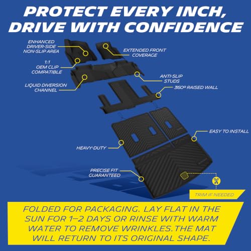 Image of Michelin Vehicle Mats for 2021-2026 Tahoe /Yukon /Escalade 7-Seater (7 Piece) | Not Fit GMC Yukon XL /Cadillac Escalade ESV or 8 /9-Seater, All-Weather TPE Custom Fit Liner, Premier
