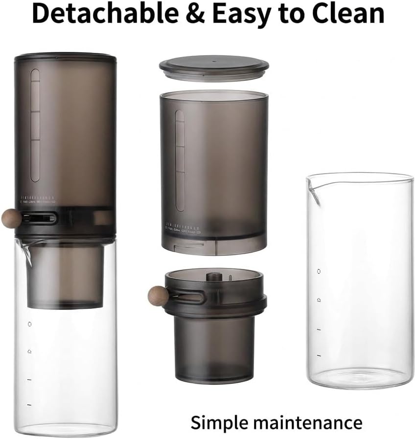 Adjustable Drip Cold Brew Coffee Maker, 400ml Borosilicate Glass Iced Coffee Brewer, Detachable Portable Cold Coffee Infuser for Fridge, Home, Office & Travel