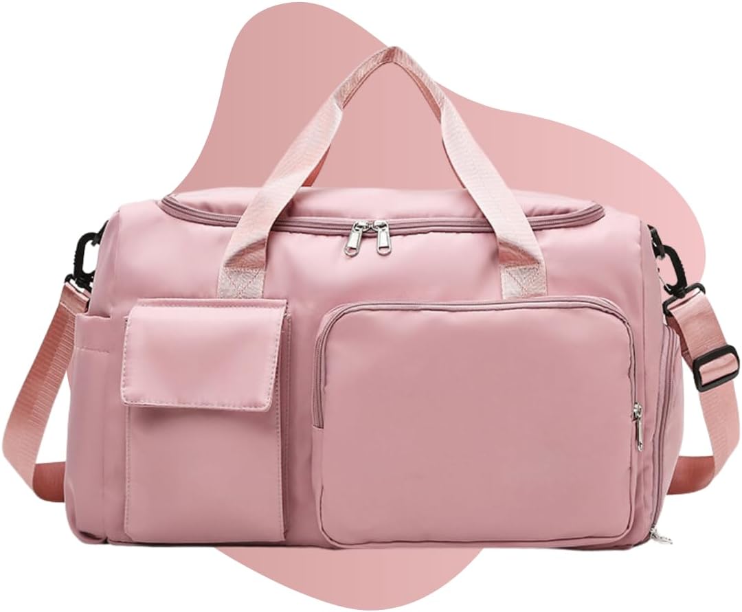 Mala de Mao Compacta de Viagem Feminina Funcional Alca Transversal Bolsa de Viagem em Nylon Resistente com Bolso para Sapatos Ajustavel Leve e Versatil Ideal e Uso Diario (Rosa)