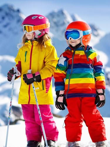 Image of SATINIOR 2 Pairs Kids Waterproof Winter Snow Gloves Ski Gloves for Boy Girl Outdoor Warm Thickening Snowboard